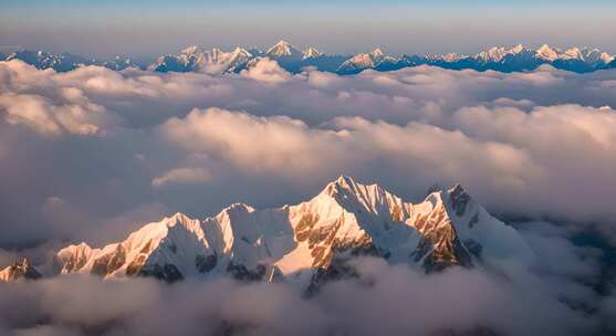 雪山云雾阳光山峰云海日出自然生态环境风景