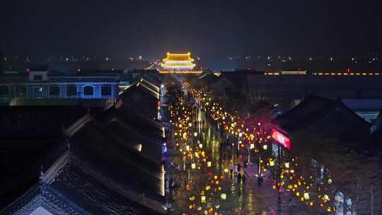 河南商丘古城雪景夜景航拍