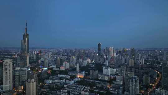 南京鼓楼区南京城市大景紫峰大厦夜景航拍