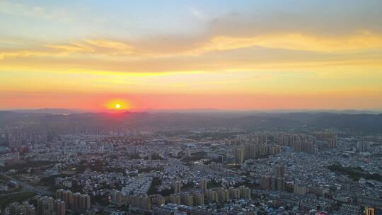 麻城城市夕阳4K航拍