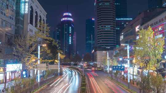 成都蜀都大道夜景延时春熙路商圈夜景