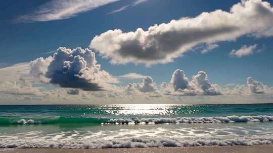 海边蓝天大海与云朵景观