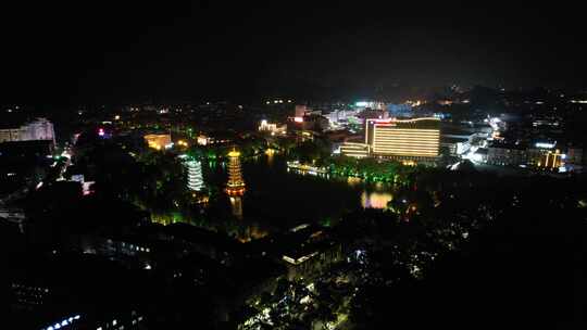 航拍桂林夜景桂林大景