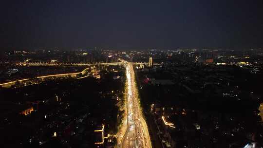 江苏南京城市夜景灯光交通航拍