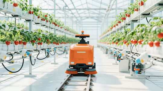 温室大棚内机器人作业画面