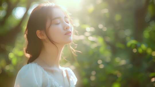 森林女孩呼吸新鲜空气ai视频