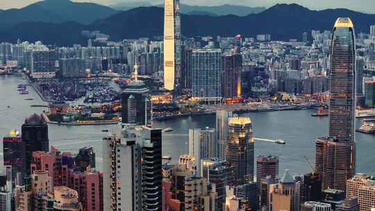 香港维多利亚港夜景航拍