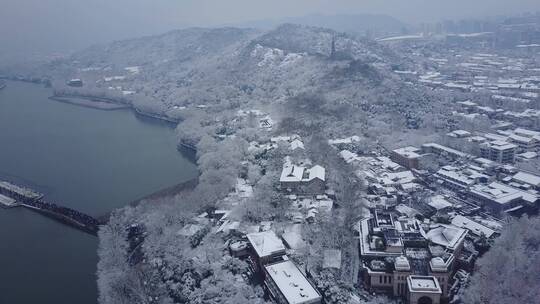 断桥 西湖  雪景 杭州 航拍 5