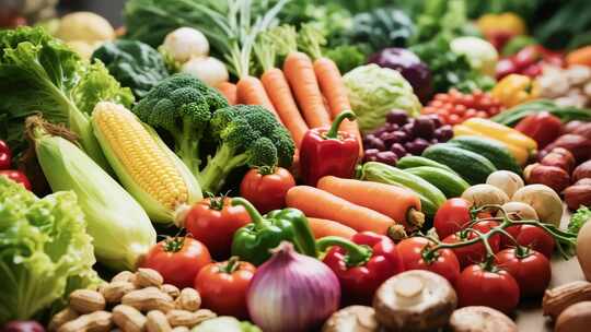 多样新鲜蔬菜食材展示