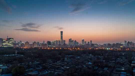 北京国贸城市天际线日转夜延时摄影