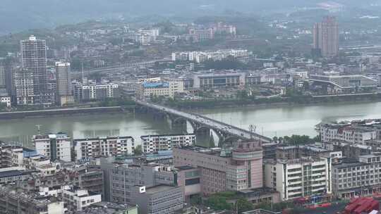 广元城市河流建筑车流