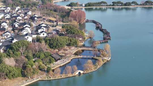 京杭运河苏州石湖景区湖中美景（航拍素材）