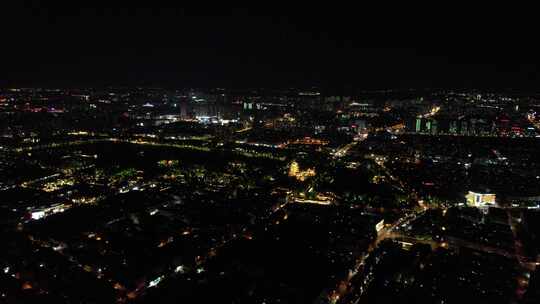 济南老城区泉城市广场夜景灯光航拍