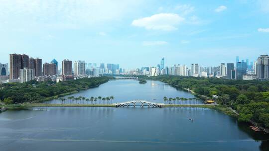 广西南宁天际线南湖公园天空之镜风景航拍