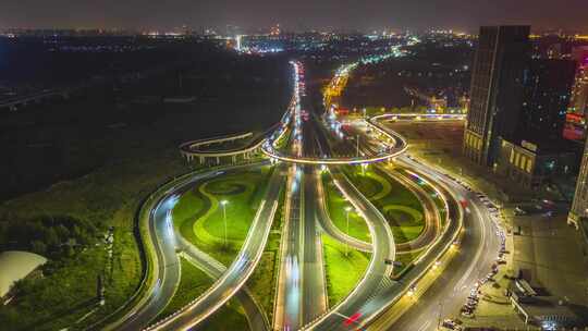 高速公路通燕高速夜景车流航拍