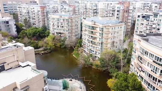 航拍 小区 园林 水景