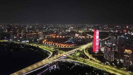 江西南昌城市立交桥夜景交通航拍