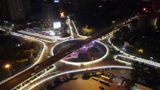 航拍河南郑州紫荆山立交桥夜景视频素材模板下载