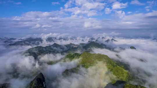 4K延时航拍靖西旧州云层上的风景