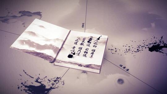 大气三字经片头水墨中国风三维古书视频素材模板下载