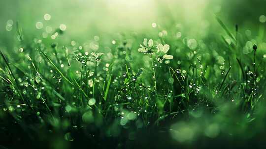 鲜花草地露珠微距摄影清新自然唯美