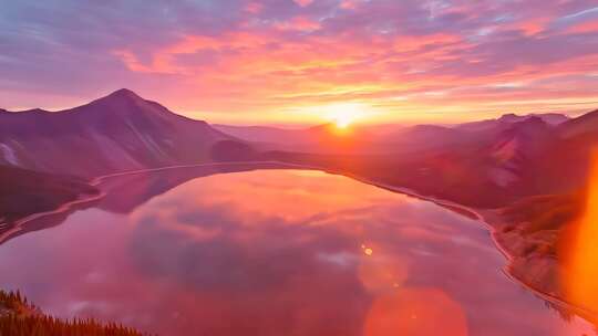 长白山天池夕阳彩霞4K