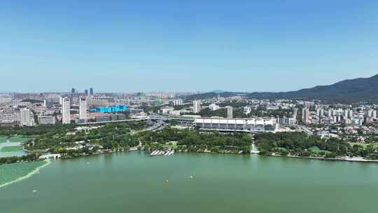 航拍江苏南京玄武湖夏季风光