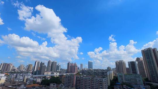 广州城市建筑群与蓝天白云延时摄影