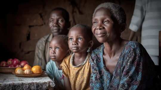 非洲家庭温馨团聚注视远方