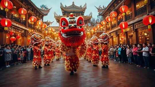 舞狮 新年 春节  开门红 中国传统 非遗文化