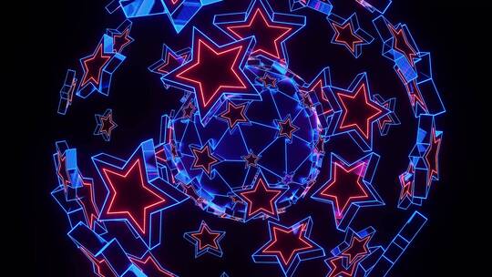 红蓝组合的星星包围星星组成的球体
