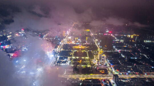 贵港新世纪广场穿云夜景航拍延时视频素材模板下载