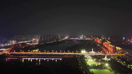 陕西宝鸡城市夜景交通航拍