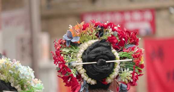 福建泉州蟳埔簪花特写闽南文化装饰