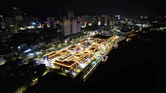 航拍山东烟台城市夜景灯光