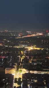 竖屏航拍四川德阳城市大景夜景灯光