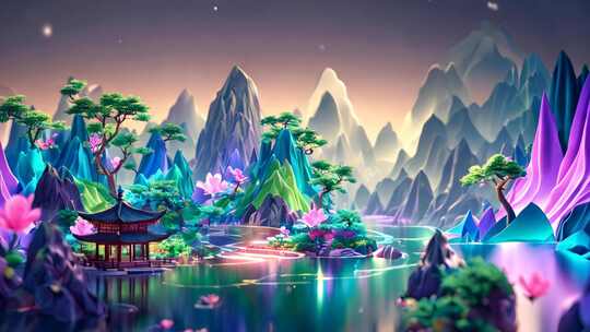 古风山水楼阁3D场景