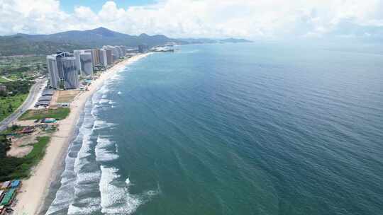 4K广东惠州海滩沙滩自然风光夏季风景航拍