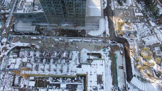 城市航拍山东济南冬天雪景