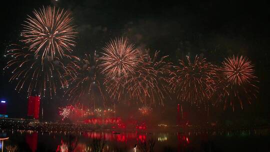 烟花 新年烟花 新年春节 西安奥体中心烟花视频素材模板下载