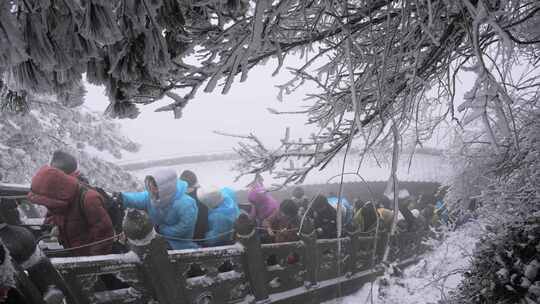 湖北武当山景区冬天大雪雾凇古建筑旅游