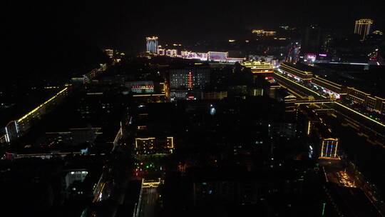 城市航拍湖南通道城市夜景灯光