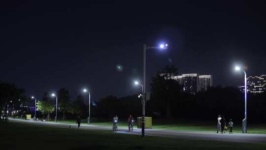 夜色下的海边健康步道