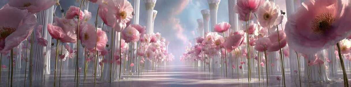 梦幻粉色花朵3D场景素材