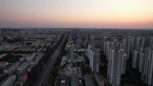 山东青州城市日落晚霞夕阳航拍