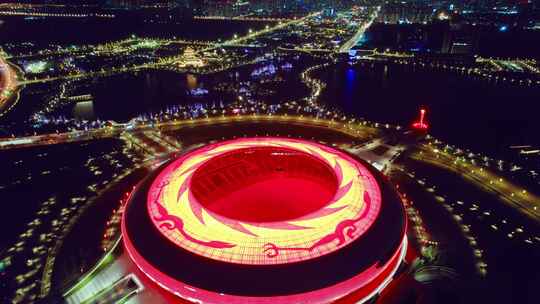 成都大运会世运会场馆和东安湖体育公园夜景视频素材模板下载