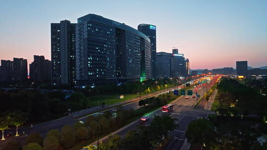 航拍南京江北新区城市道路交通夜景视频素材模板下载