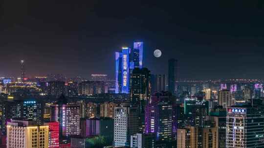 南京大月亮 河西金鹰世界夜景延时