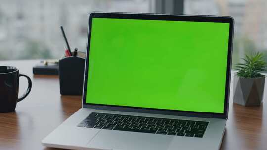 笔记本电脑，绿屏，工作，办公室