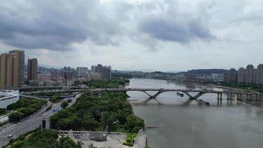 航拍福州闽江尤溪洲大桥视频素材模板下载